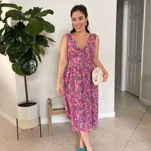 Ruched Waist Floral Midi Dress